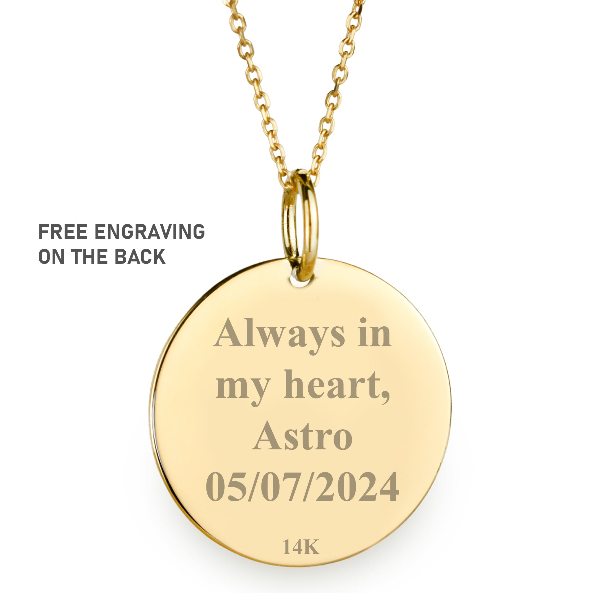 You have the opportunity to add a personalized engraving on the back of your pendant for free. It can be a name, date or a small message that connects you and your pet.